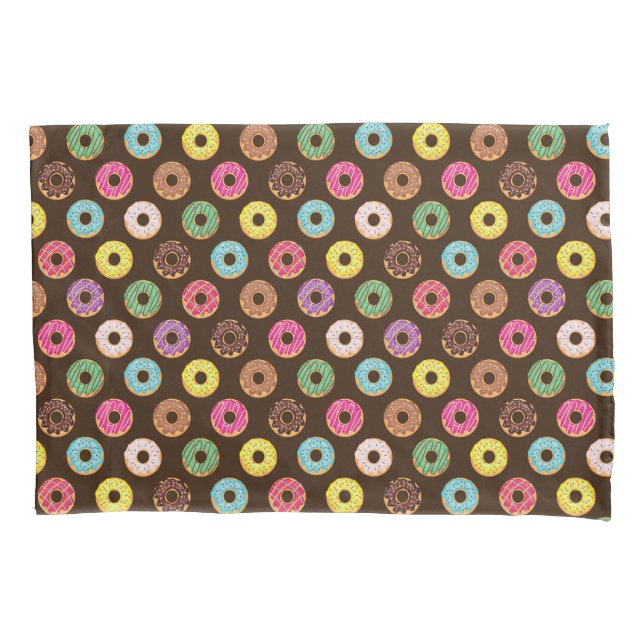 Colourful Doughnut Pattern In Chocolate Pillowcase (Front)
