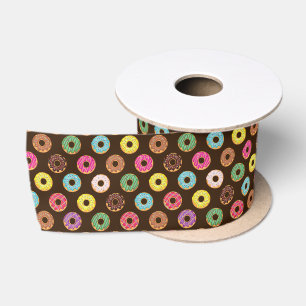Colourful Doughnut Pattern In Chocolate Satin Ribbon