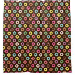 Colourful Doughnut Pattern In Chocolate Shower Curtain