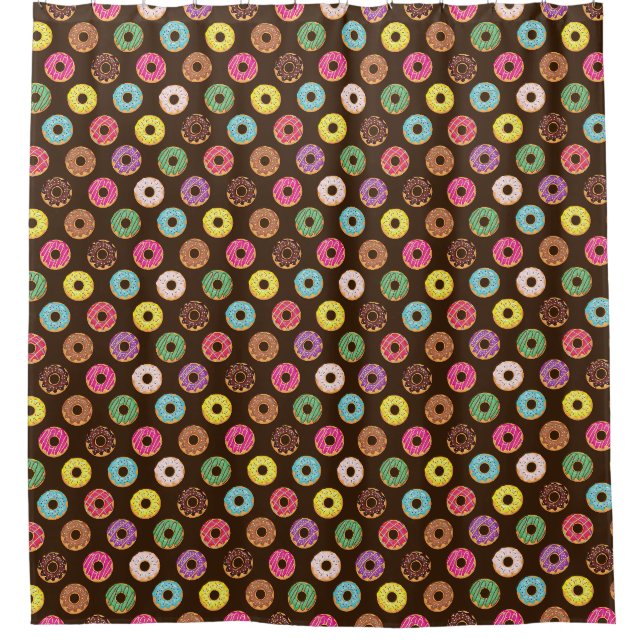 Colourful Doughnut Pattern In Chocolate Shower Curtain (Front)
