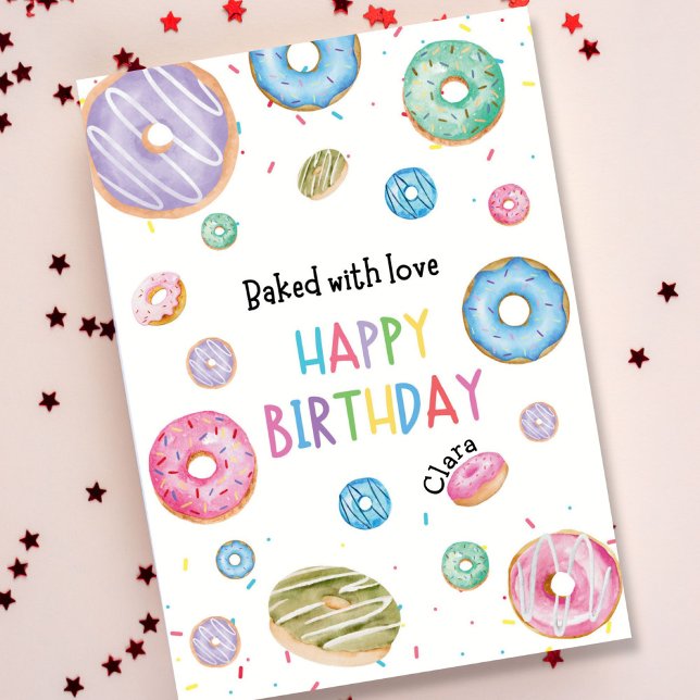 Colourful Doughnut Watercolor Happy Birthday Card (Creator Uploaded)