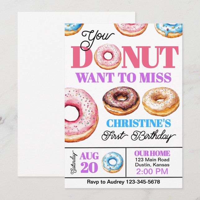 Colourful Doughnut's Any Age Birthday Party Invitation (Front/Back)
