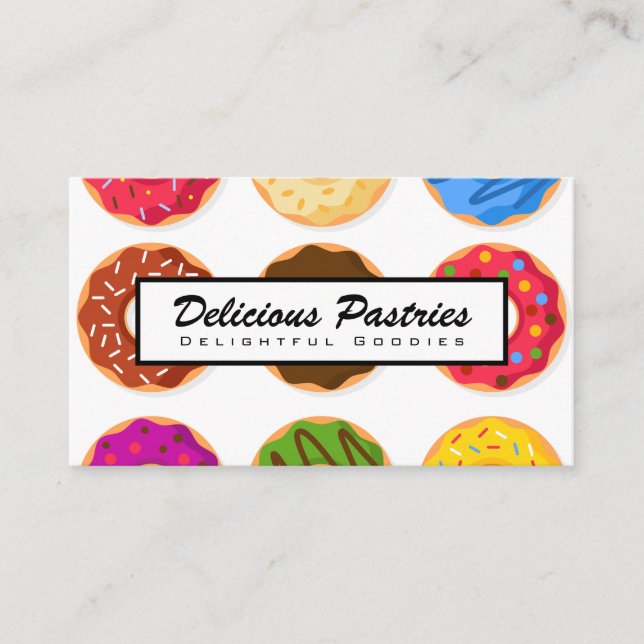 Colourful Doughnuts Background Business Card (Front)