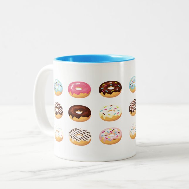 Colourful Doughnuts Background Two-Tone Coffee Mug (Front Left)
