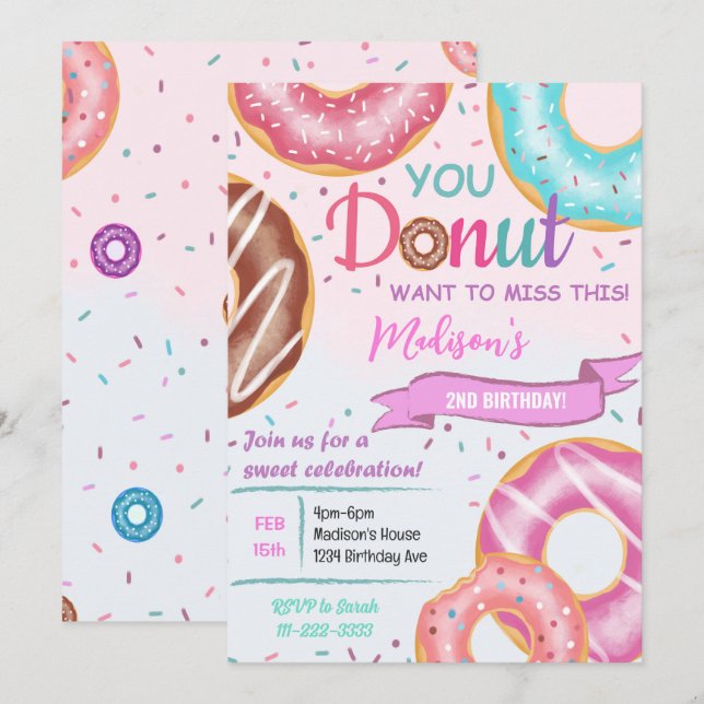 Colourful Doughnuts Birthday Invitation (Front/Back)