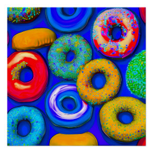 Colourful Doughnuts Blue  Poster