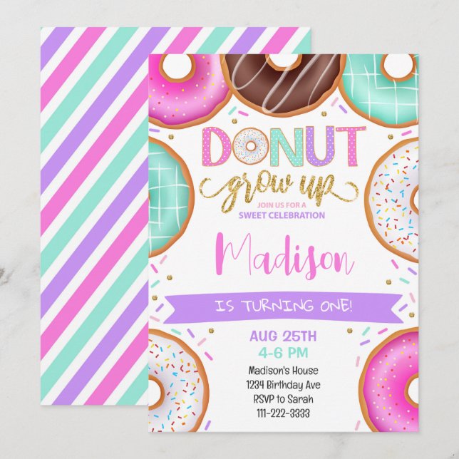 Colourful Doughnuts Girls Birthday Invitation (Front/Back)