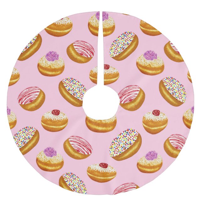 Colourful Doughnuts: Hand Drawn Watercolor Brushed Polyester Tree Skirt (Front)