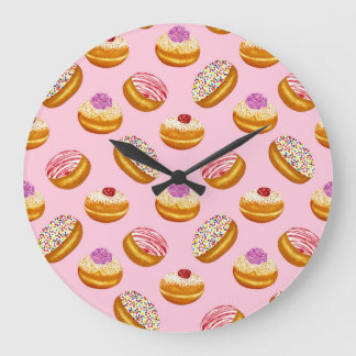 Colourful Doughnuts: Hand Drawn Watercolor Large Clock
