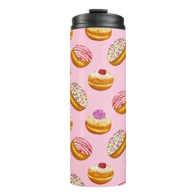 Colourful Doughnuts: Hand Drawn Watercolor Thermal Tumbler (Front)