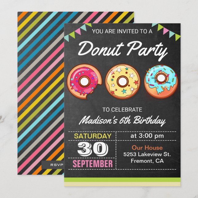 Colourful Doughnuts Kids Birthday Party Invitation (Front/Back)
