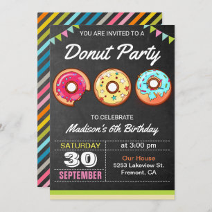 Colourful Doughnuts Kids Birthday Party Invitation
