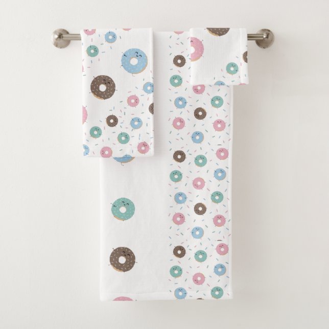 Colourful doughnuts pattern towel set (Insitu)