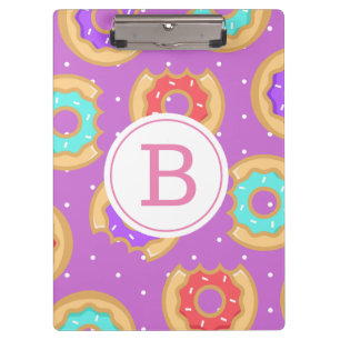Colourful Doughnuts & Polka Dots   Monogram Clipboard