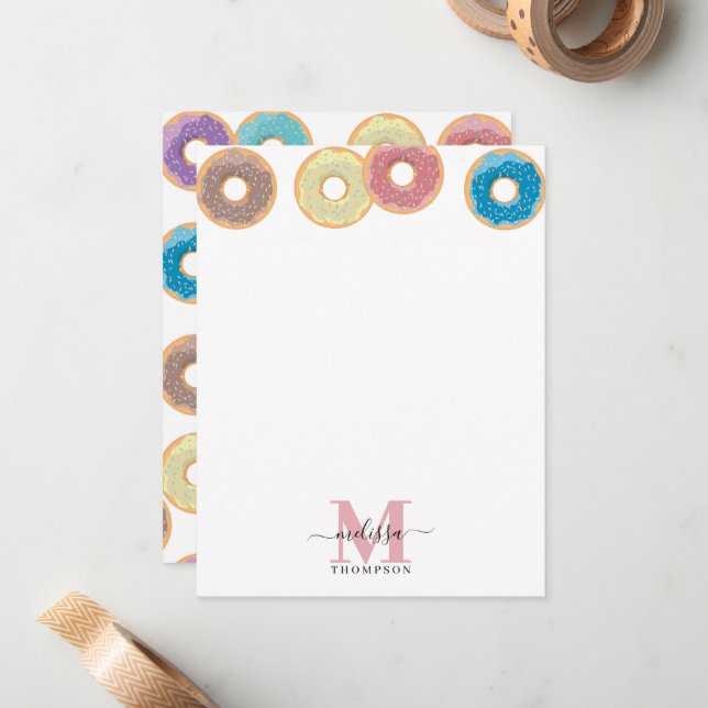 Colourful Doughnuts & Sprinkles Monogram Card (Front/Back In Situ)