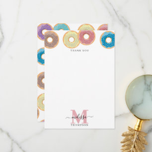 Colourful Doughnuts & Sprinkles Monogram Thank You Card