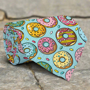 Colourful Doughnuts Sprinkles Stripes Blue Backgro Tie