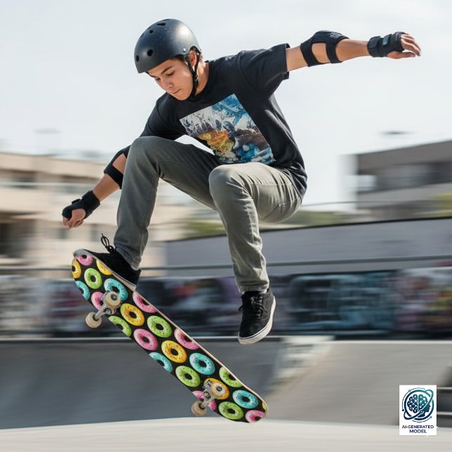 Colourful Doughnuts with Sprinkles Skateboard (Colorful Donuts Skateboard Cover Photo)