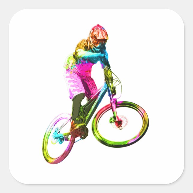 Colourful Downhiller Square Sticker (Front)