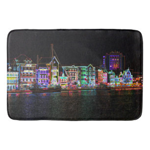 Colourful Downtown Willemstad Curacao Neon Nights Bath Mat