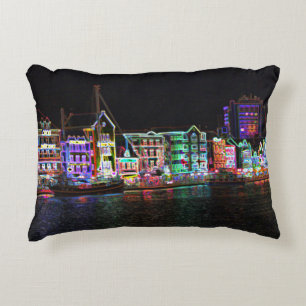 Colourful Downtown Willemstad Curacao Neon Nights Decorative Cushion
