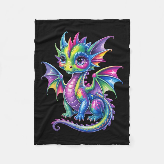 Colourful Dragon Baby Cute Pretty Birthday Dragon  Fleece Blanket (Front)