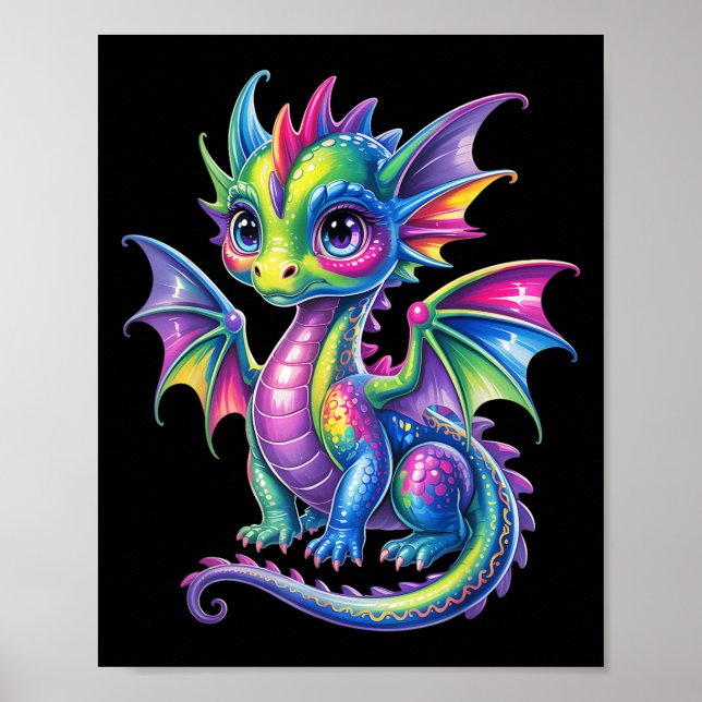Colourful Dragon Baby Cute Pretty Birthday Dragon  Poster (Front)