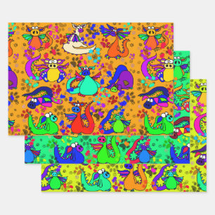 Colourful Dragon Cartoon Gift Wrap Set
