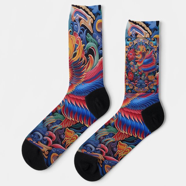 Colourful Dragon Ethnic Pattern Socks (Left)