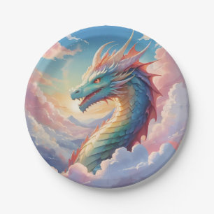 Colourful dragon in the sky paper plate
