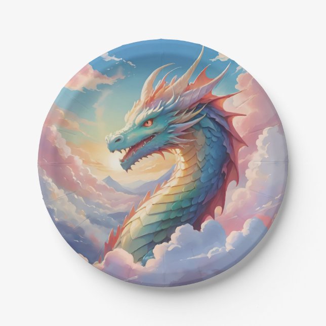 Colourful dragon in the sky paper plate (Front)