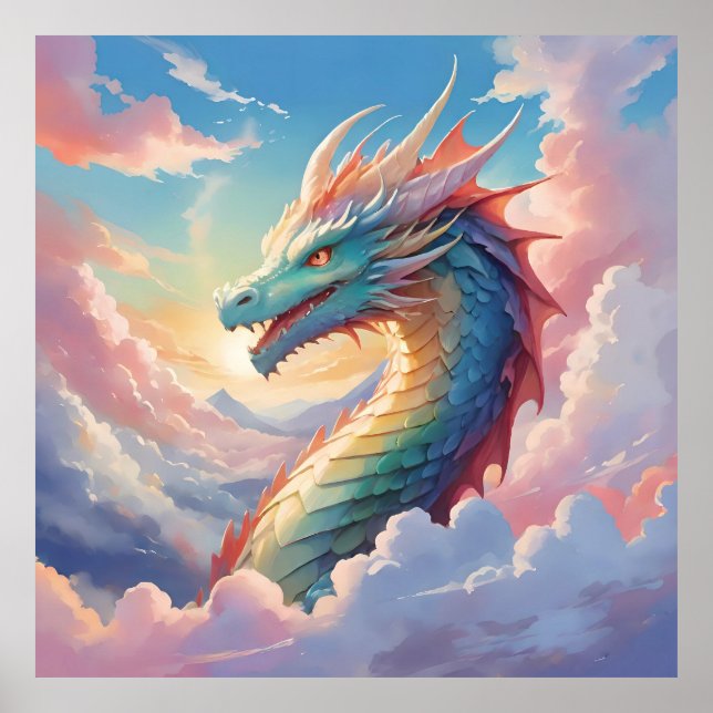 Colourful dragon in the sky poster (Front)