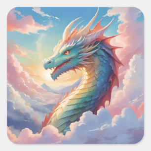 Colourful dragon in the sky square sticker