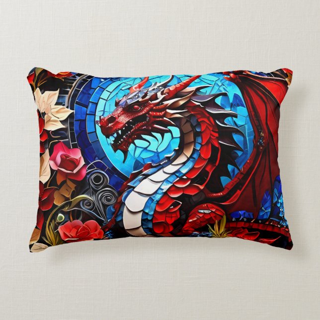Colourful Dragon Mosaics Decorative Cushion (Front)
