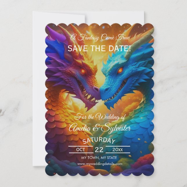 Colourful Dragon Save the Date Cards (Front)