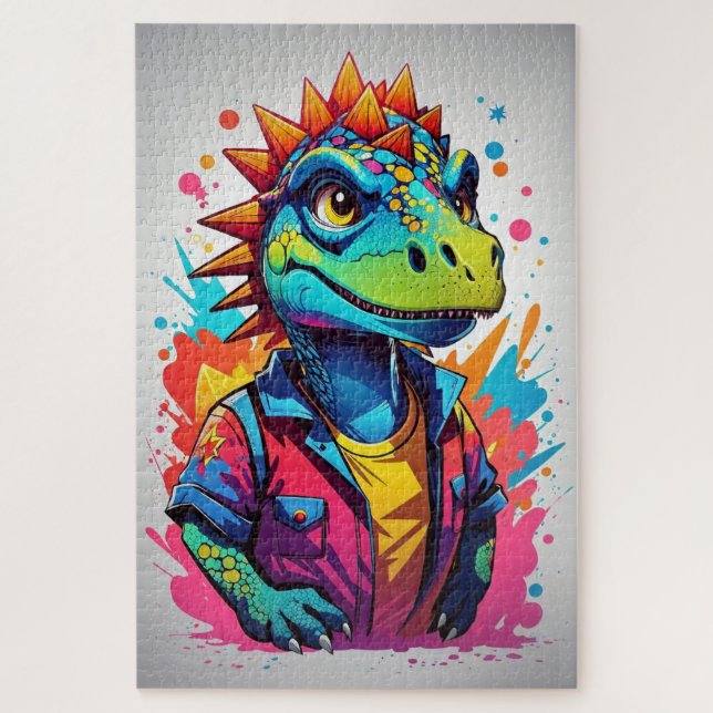 Colourful Dragon with Paint Splatter Jigsaw Puzzle (Vertical)