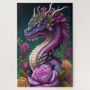 Colourful Dragon with Roses Jigsaw Puzzle