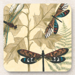 Colourful Dragonflies Floating Above Leaves Coaster