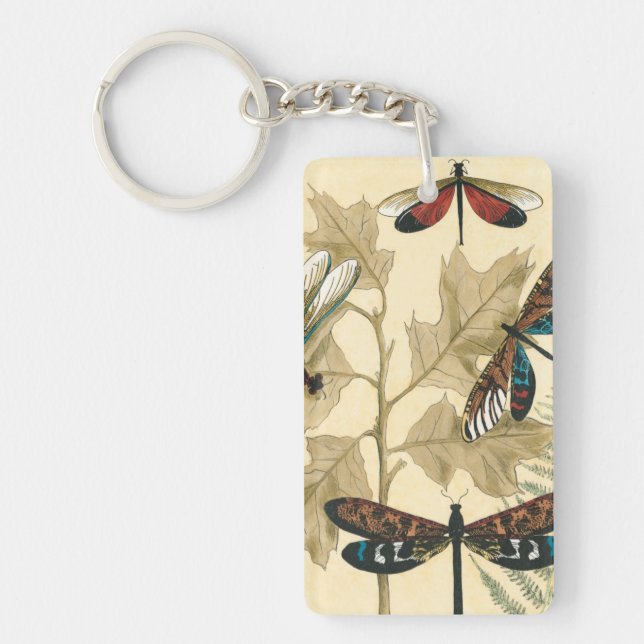 Colourful Dragonflies Floating Above Leaves Key Ring (Front)