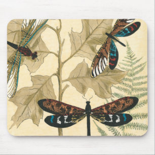 Colourful Dragonflies Floating Above Leaves Mouse Mat