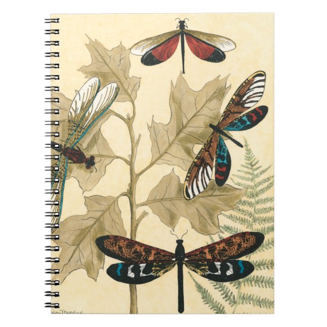 Colourful Dragonflies Floating Above Leaves Notebook (Front)