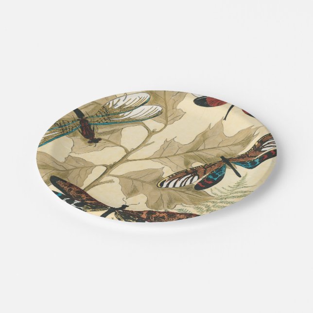 Colourful Dragonflies Floating Above Leaves Paper Plate (Angled)
