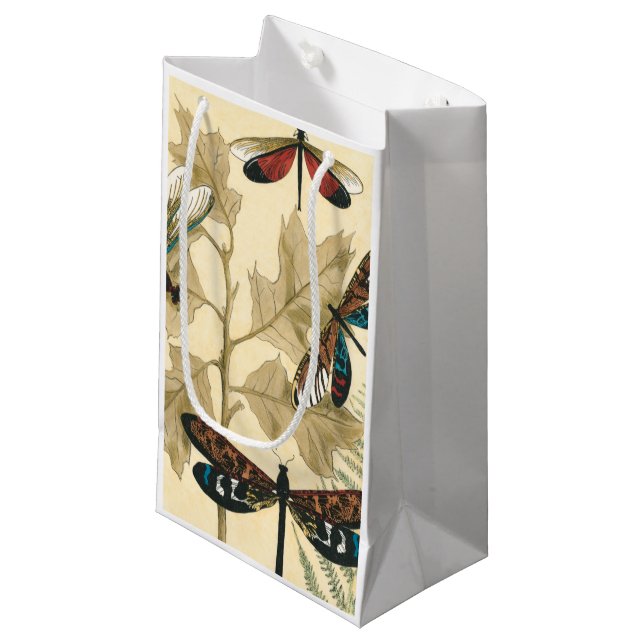 Colourful Dragonflies Floating Above Leaves Small Gift Bag (Front Angled)