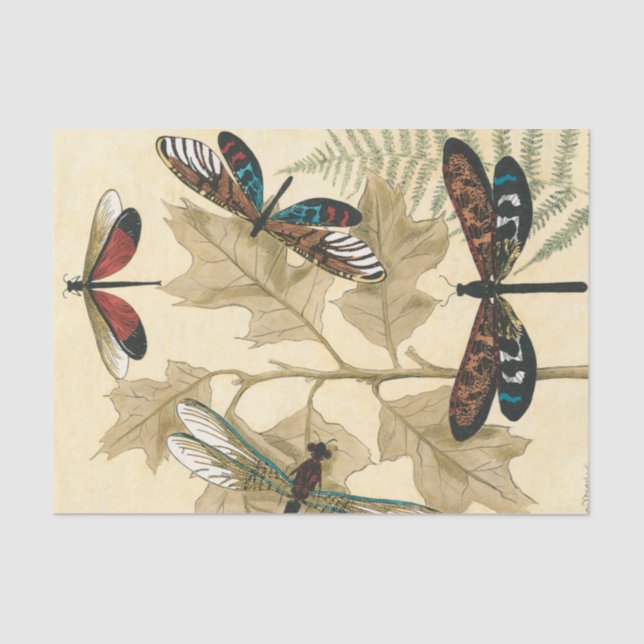 Colourful Dragonflies Floating Above Leaves Tissue Paper (Front)