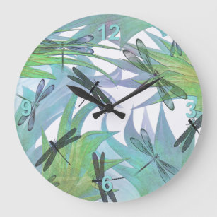 Colourful Dragonflies in Foliage Abstract Large Clock
