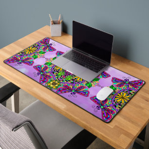 Colourful Dragonflies Mandala Desk Mat