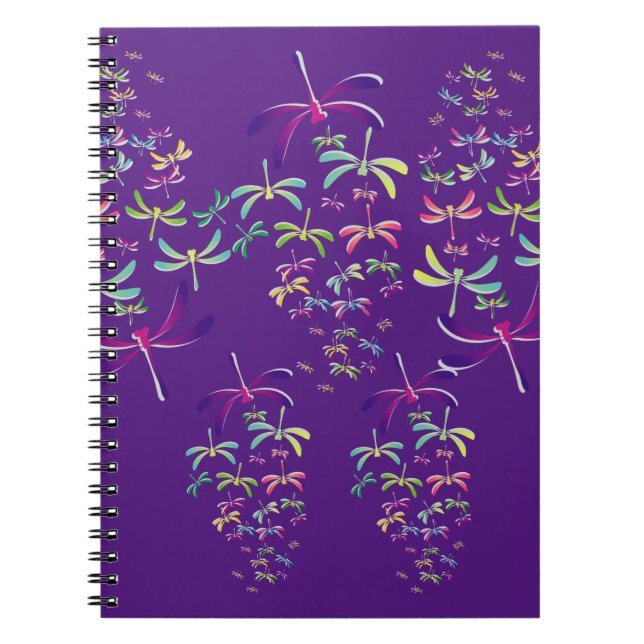 Colourful Dragonflies on Purple  Notebook (Front)