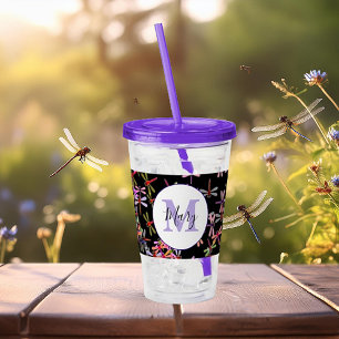colourful dragonflies personalised acrylic tumbler