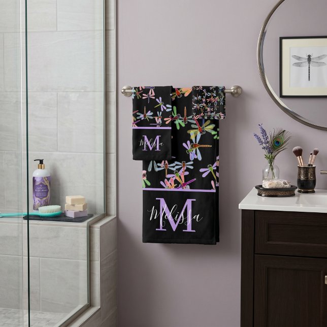 Colourful dragonflies personalised   bath towel se (Creator Uploaded)