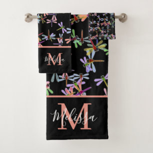 Colourful dragonflies personalised   bath towel se